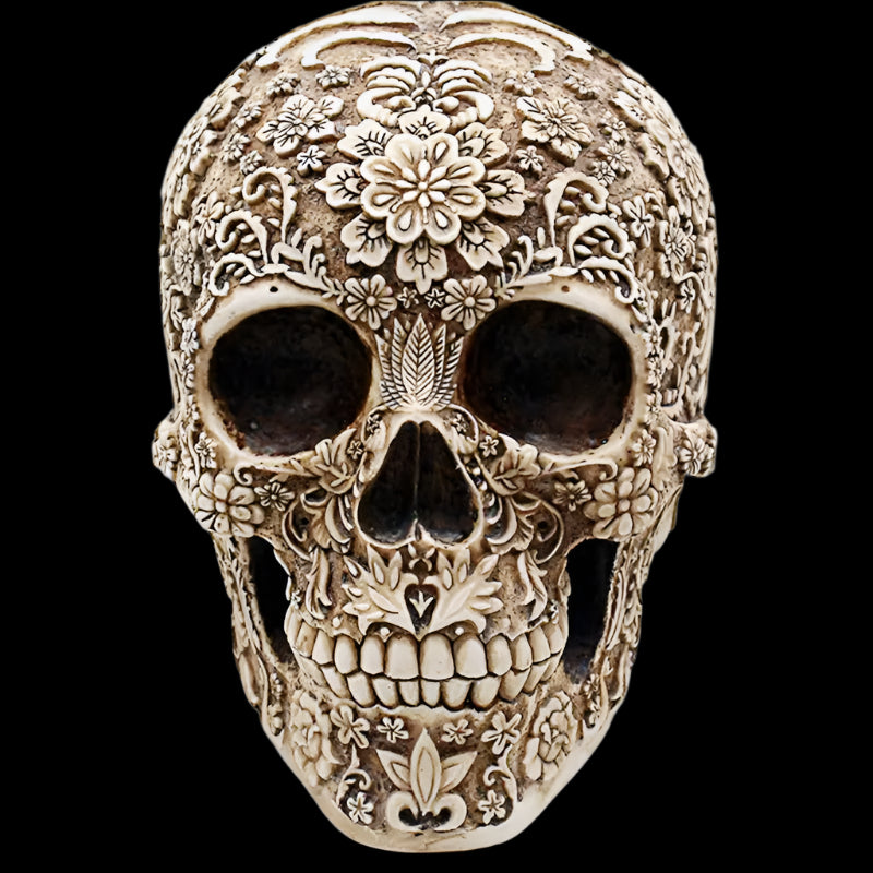 The Floral Skull of Rose Island Statue