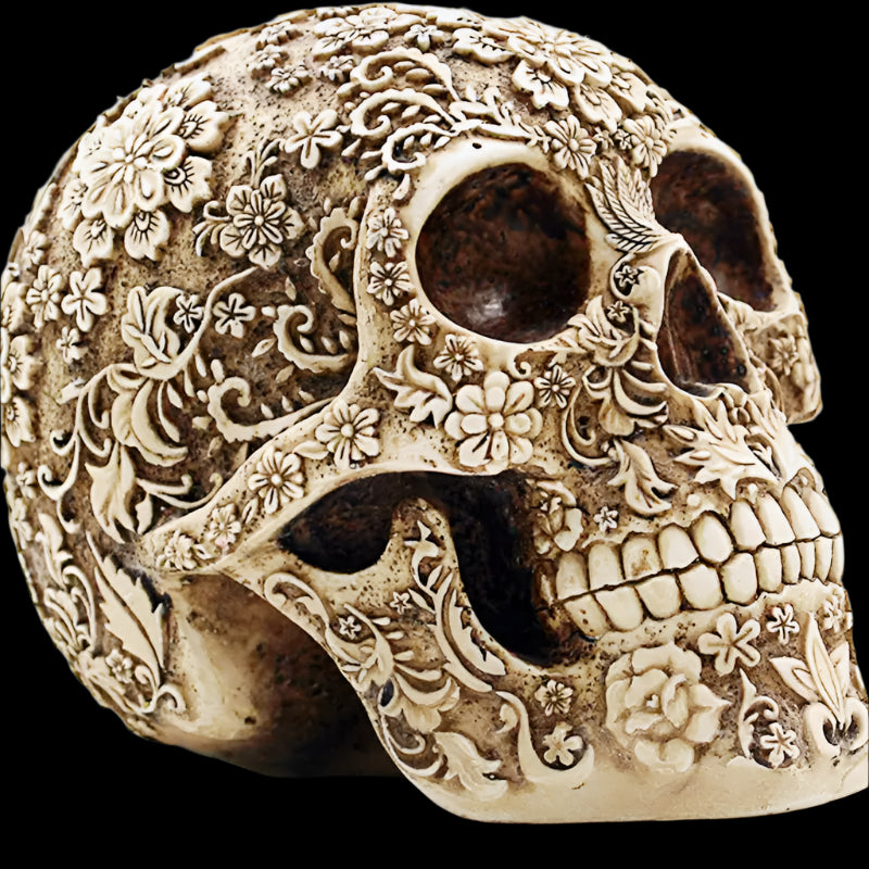 The Floral Skull of Rose Island Statue