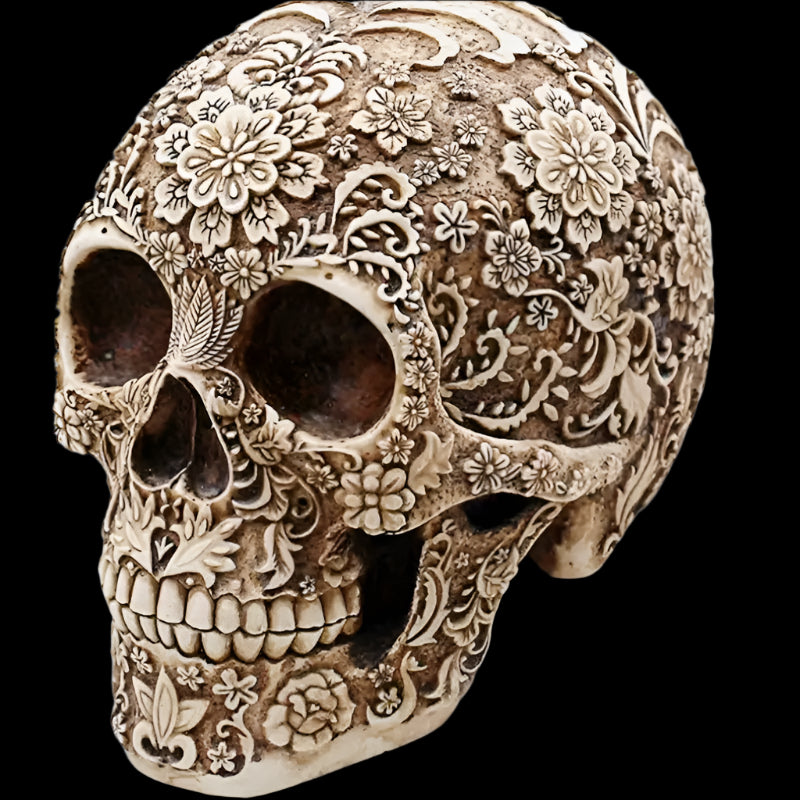 The Floral Skull of Rose Island Statue