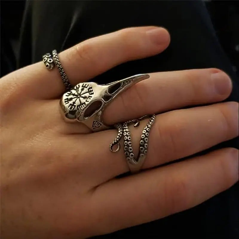 Viking Raven Skull Ring