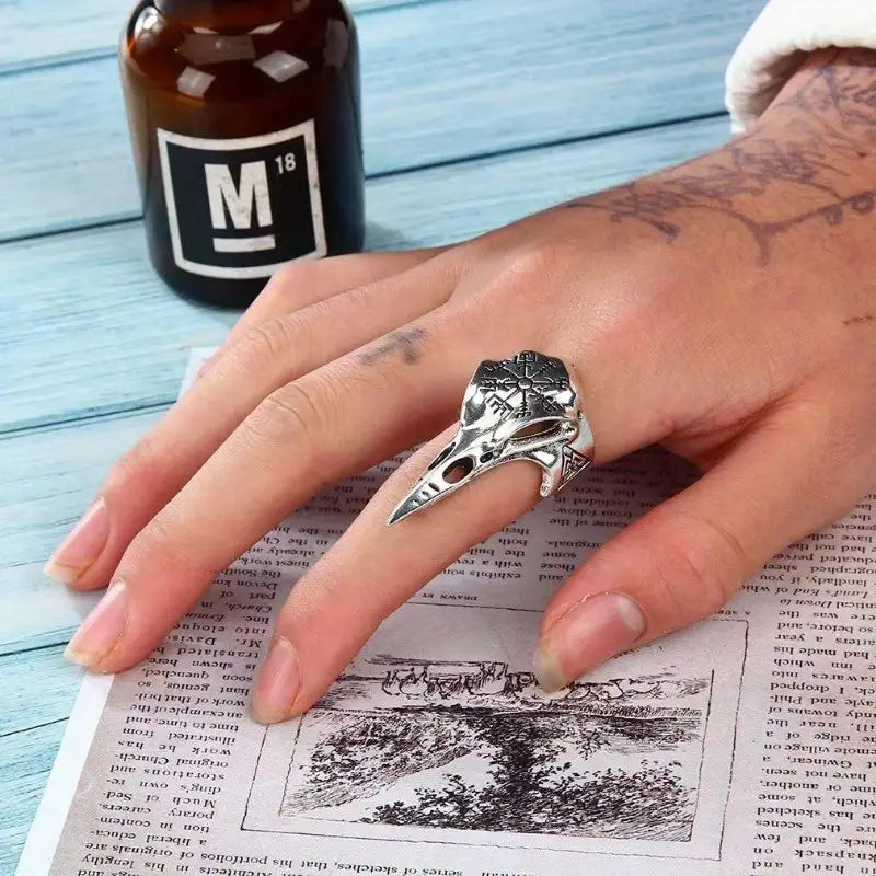 Viking Raven Skull Ring