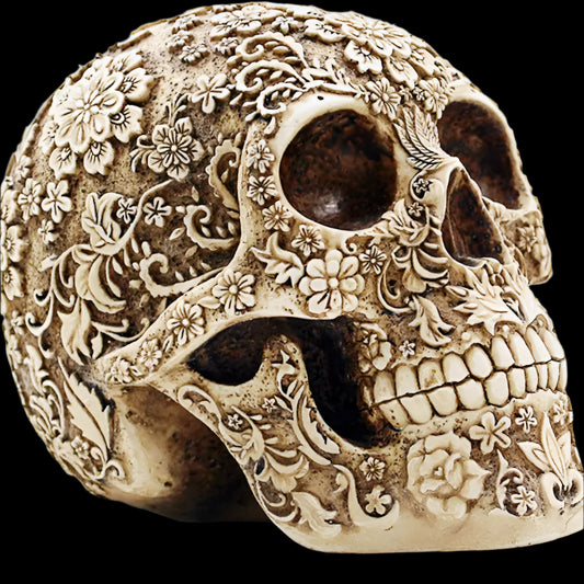 The Floral Skull of Rose Island Statue