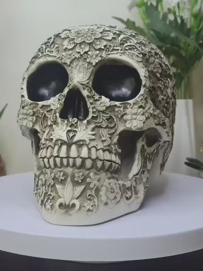 The Floral Skull of Rose Island Statue